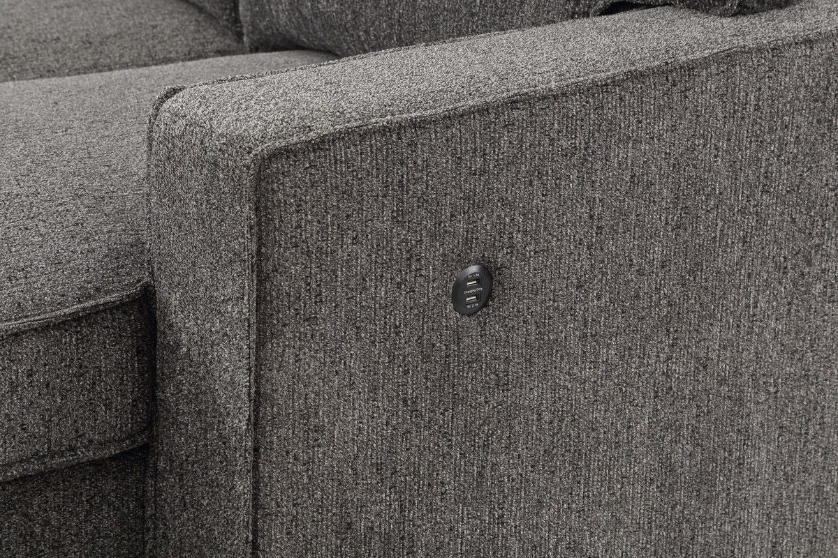 Estelle - Reversible Sleeper Sectional With Storage Chaise Drop-Down Table 2 Cup Holders And 2 USB Ports - Dark Gray