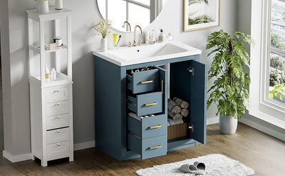 Bathroom Vanity With Ceramic Sink Combo, Frame Bathroom Storage Cabinet, Freestanding Vanity Set With 3 Drawers & Soft Closing Doors - Indigo