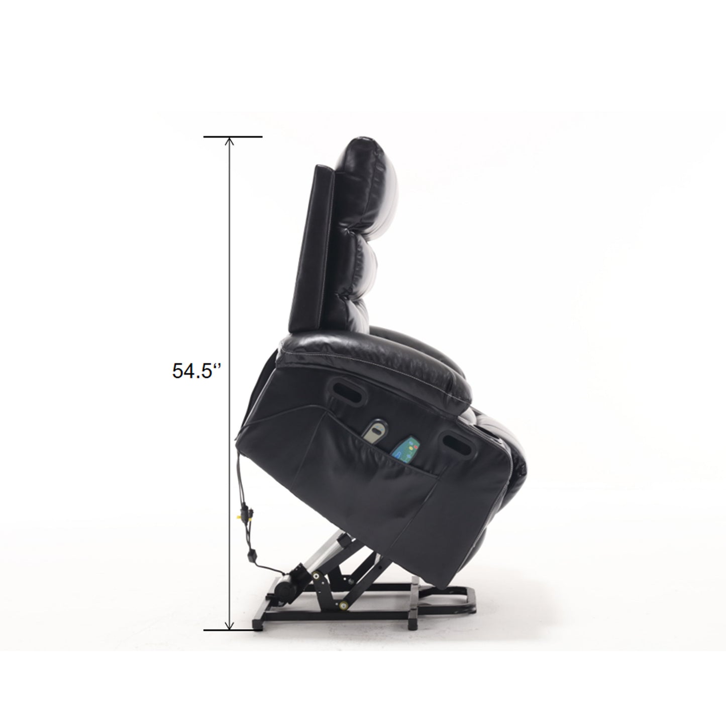 Large Size Electric Power Lift Recliner Chair Sofa, 8 Point Vibration Massage And Lumber Heat, Remote Control, Side Pockets And Cup Holders - Black