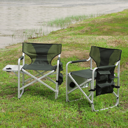 Padded Folding Outdoor Chair With Side Table And Storage Pockets, Lightweight Oversized Directors Chair For Indoor, Outdoor Camping, Picnics And Fishing (Set of 2) - Green
