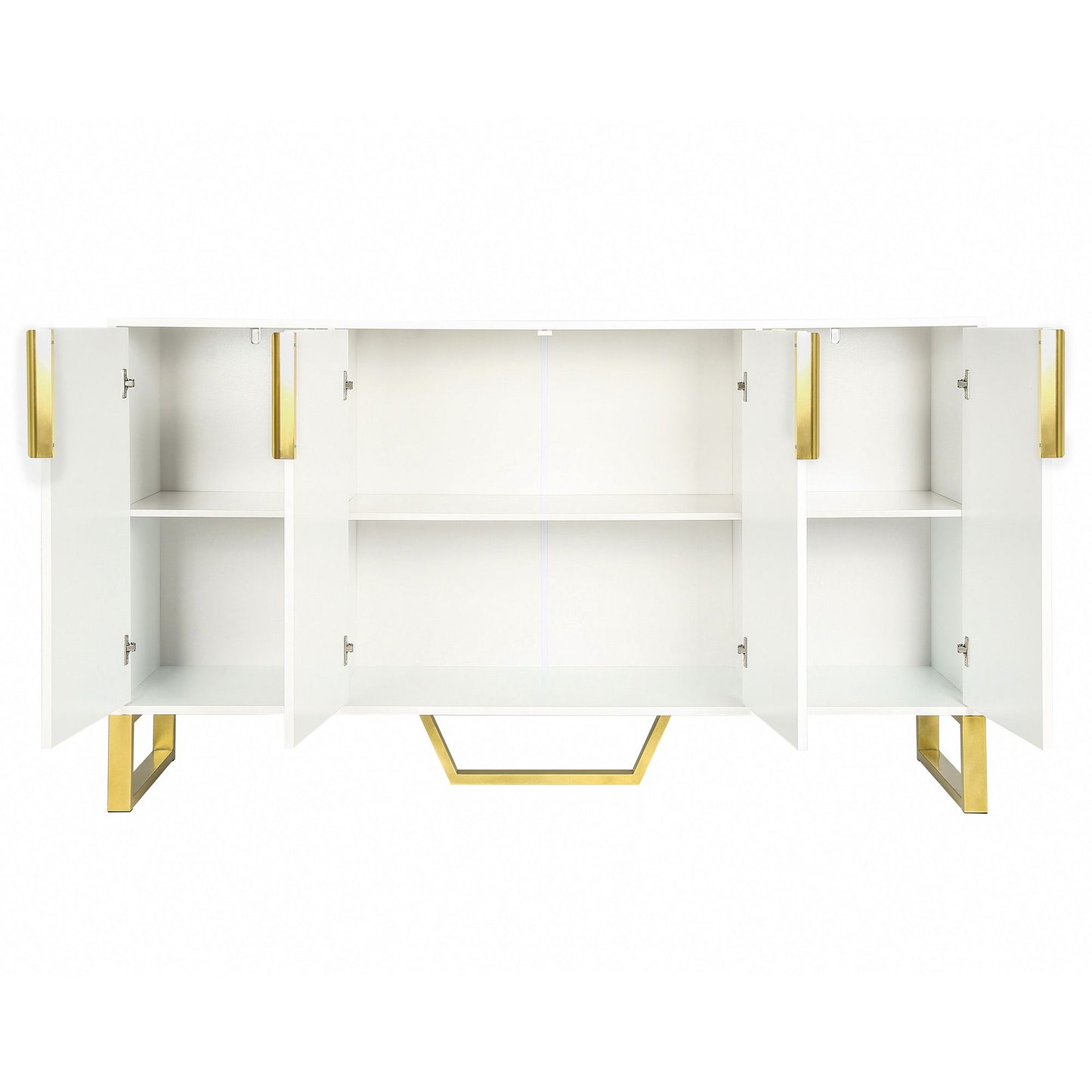 Modern Sideboard With Four Doors, Metal Handles & Legs And Adjustable Shelves Kitchen Cabinet - White