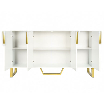 Modern Sideboard With Four Doors, Metal Handles & Legs And Adjustable Shelves Kitchen Cabinet - White