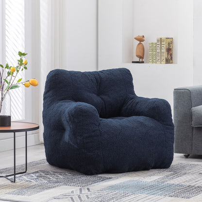 Soft Teddy Fabric Tufted Foam Bean Bag Chair With Teddy Fabric - Dark Blue