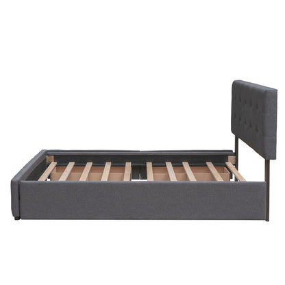 Queen Size Upholstered Platform Bed With 2 Drawers And 1 Twin Long Trundle - Dark Gray