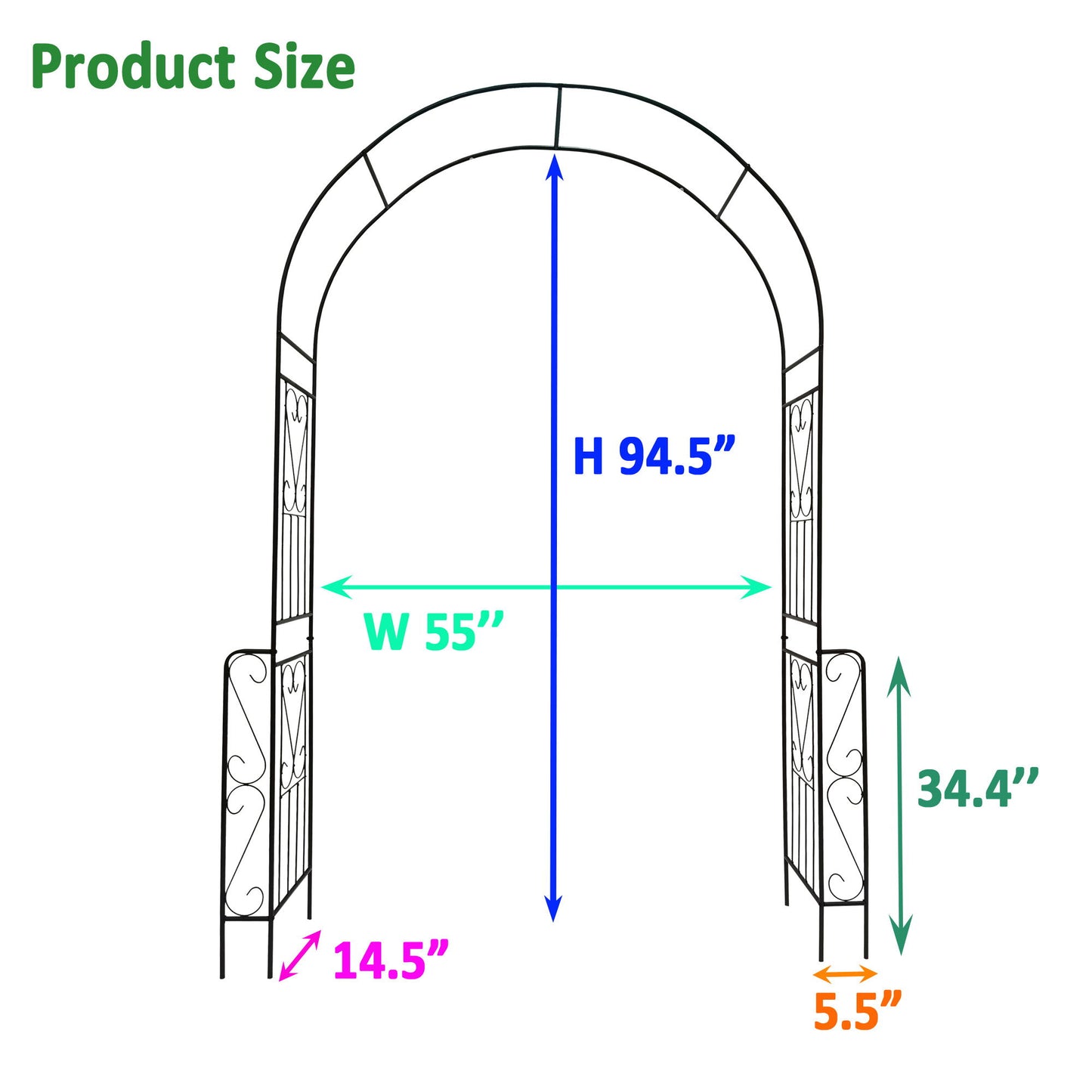 Metal Garden Arch Garden Arbor Trellis Climbing Plants Support Rose Arch Outdoor Arch - Black