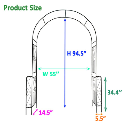 Metal Garden Arch Garden Arbor Trellis Climbing Plants Support Rose Arch Outdoor Arch - Black