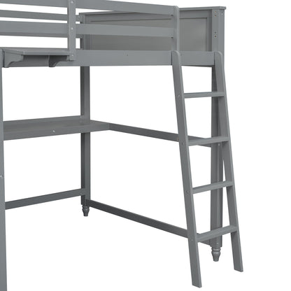 Full Size Loft Bed With Drawers And Desk With Shelves - Gray