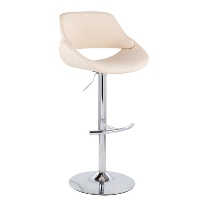 Fabrico - Contemporary Adjustable Bar Stool With Rounded T Footrest (Set of 2) - Chrome / Cream