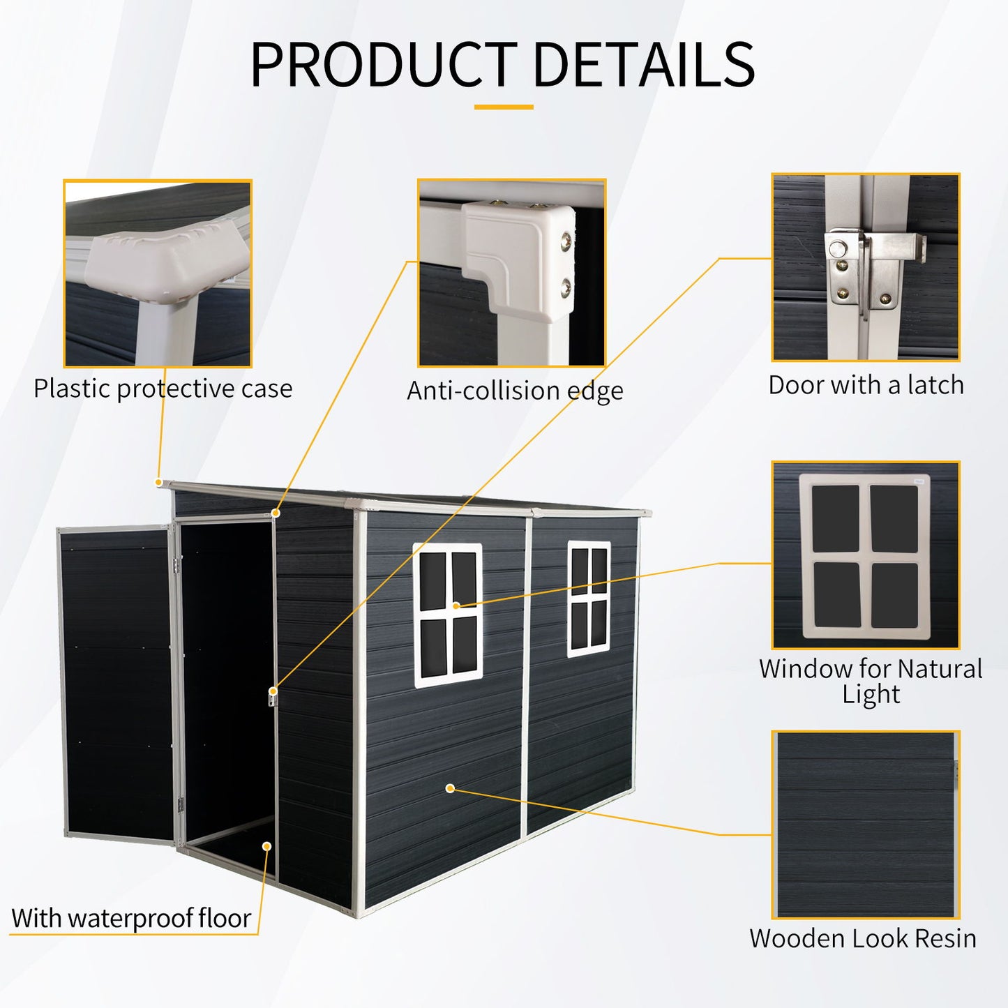 Outdoor Storage Shed With Floor Resin Shed With Two-Window, Waterproof, Lockable Doors For Patio, Yard, Lawn - Black