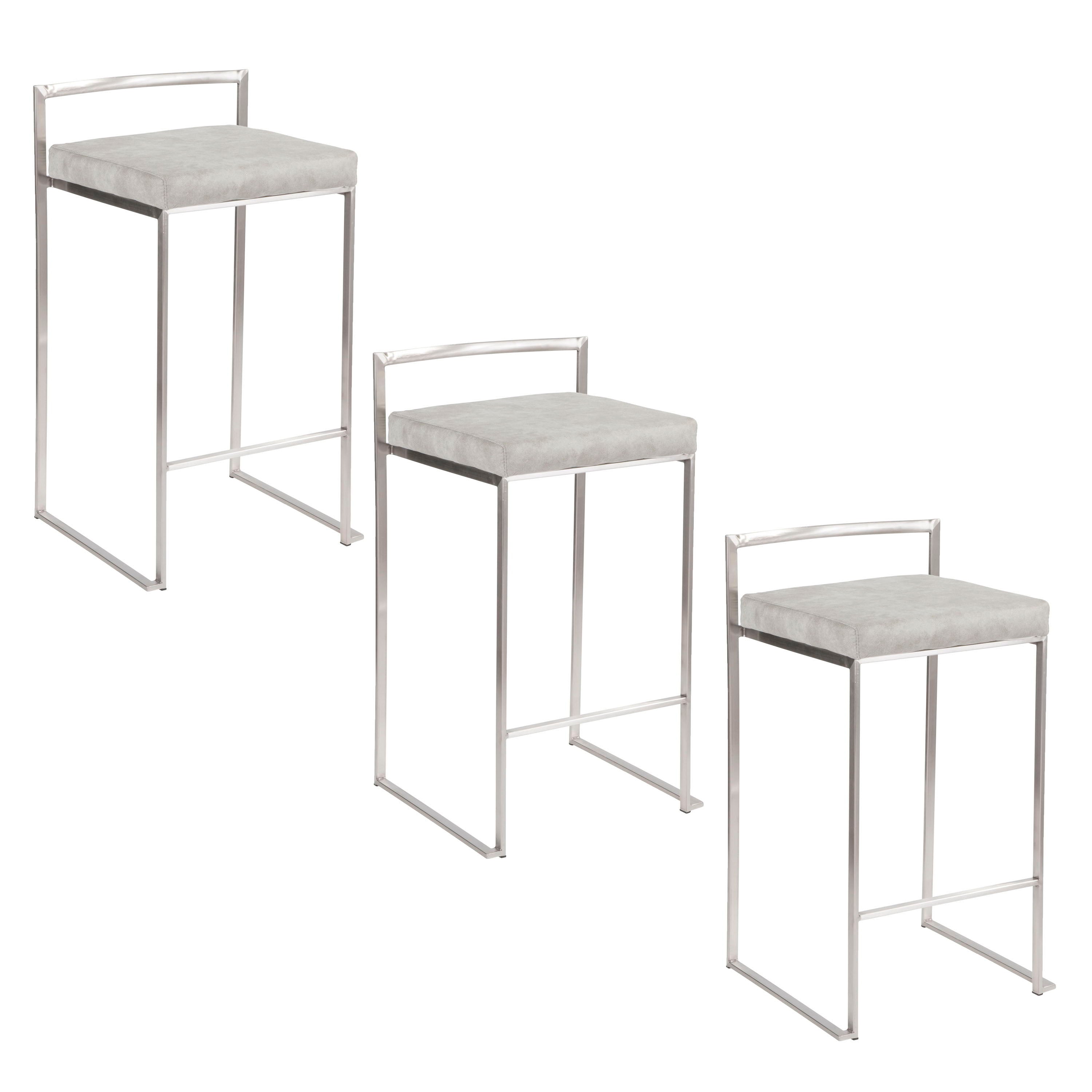 Fuji - Contemporary Stackable Counter Stool (Set of 3) - Light Gray