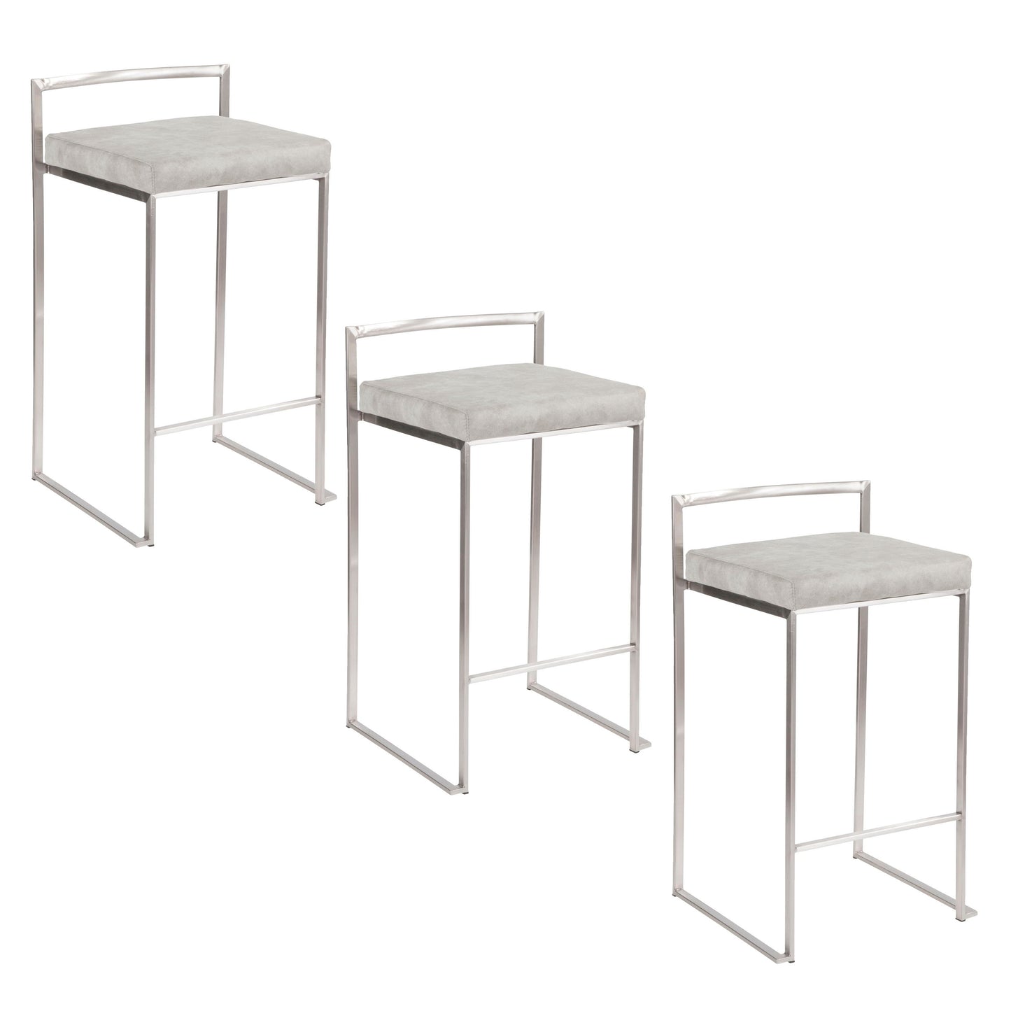 Fuji - Contemporary Stackable Counter Stool (Set of 3) - Light Gray