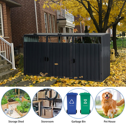 Garbage Bin Shed Stores 3 Trash Cans Metal Outdoor Bin Shed For Garbage Storage, Stainless Galvanized Steel, Bin Shed For Garden Yard Lawn W540S00009 - Charcoal