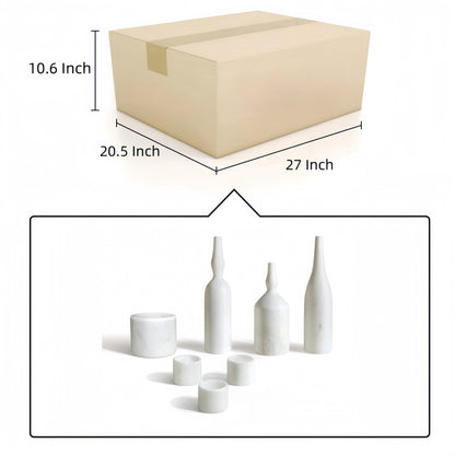 Luxury Natural Marble Living Room Accessories Set, 7 Pieces, Genuine Real Marble - White