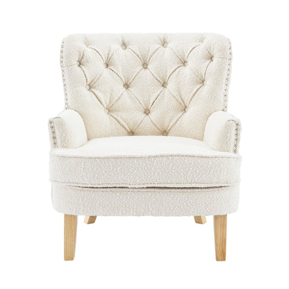 Vintage Style Club Chair, Granular Plush Fabric, Rubber Wood Legs - Almond