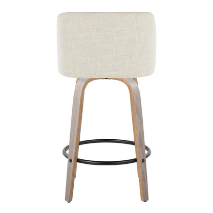 Toriano - Contemporary Fixed Height Counter Stool Swivel With Round Footrest (Set of 2) - Light Gray / Cream