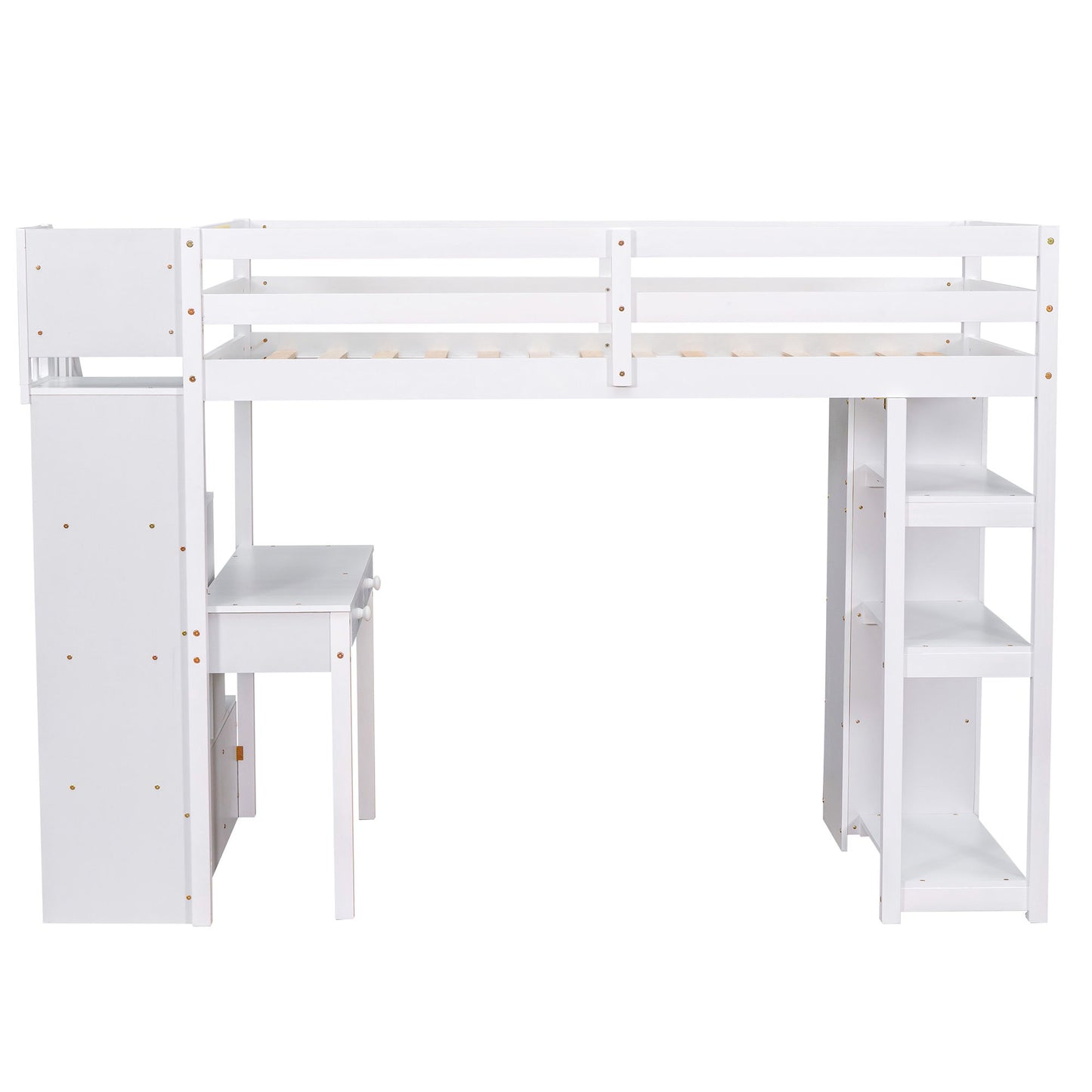 Twin Size Loft Bed With Storage Drawers, Desk And Stairs With Shelves - White