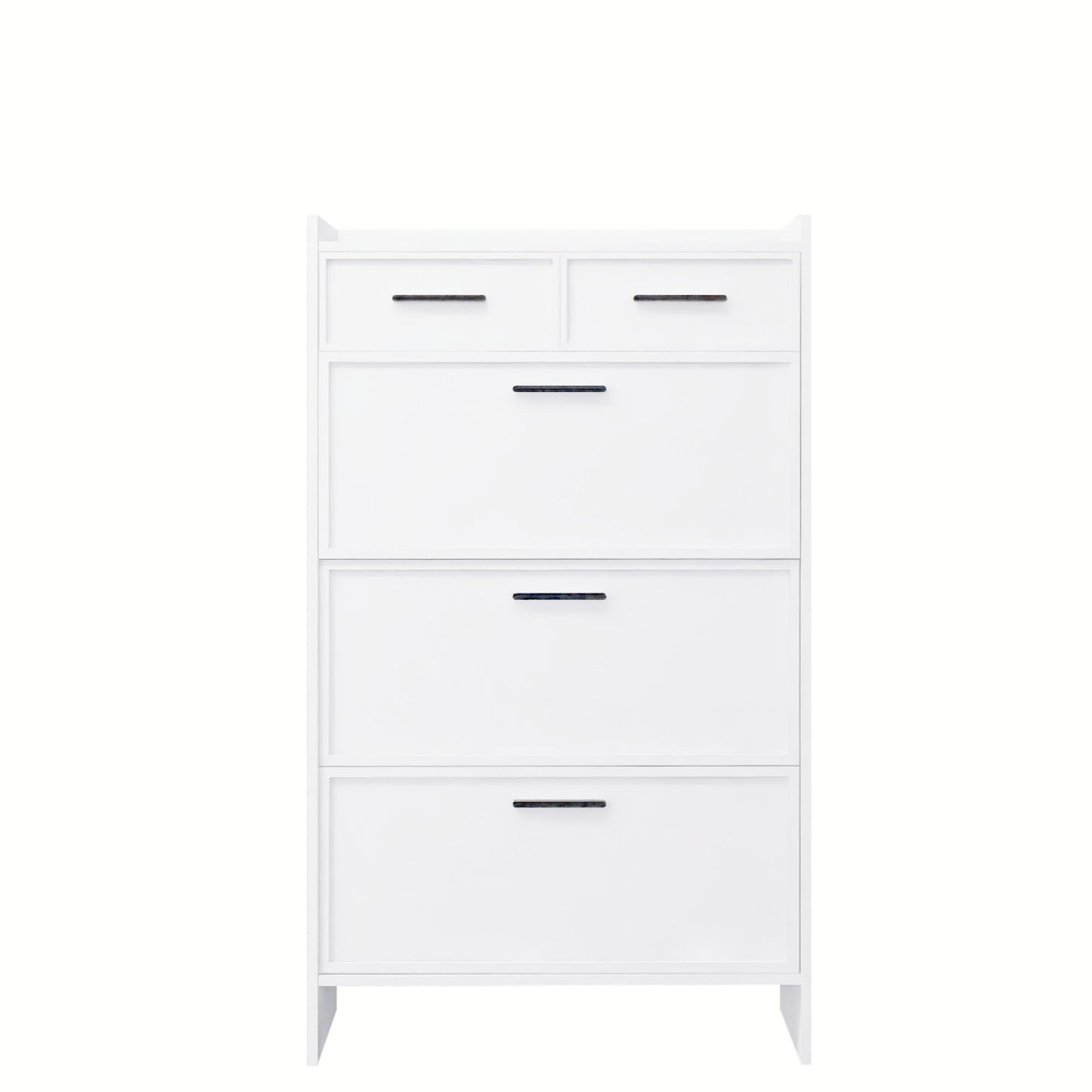 Shaker Shape Door Shoe Rack 3 Doors Shoe Cabinet With 2 Drawers With Open Space For Shoes - Matte White