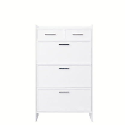 Shaker Shape Door Shoe Rack 3 Doors Shoe Cabinet With 2 Drawers With Open Space For Shoes - Matte White