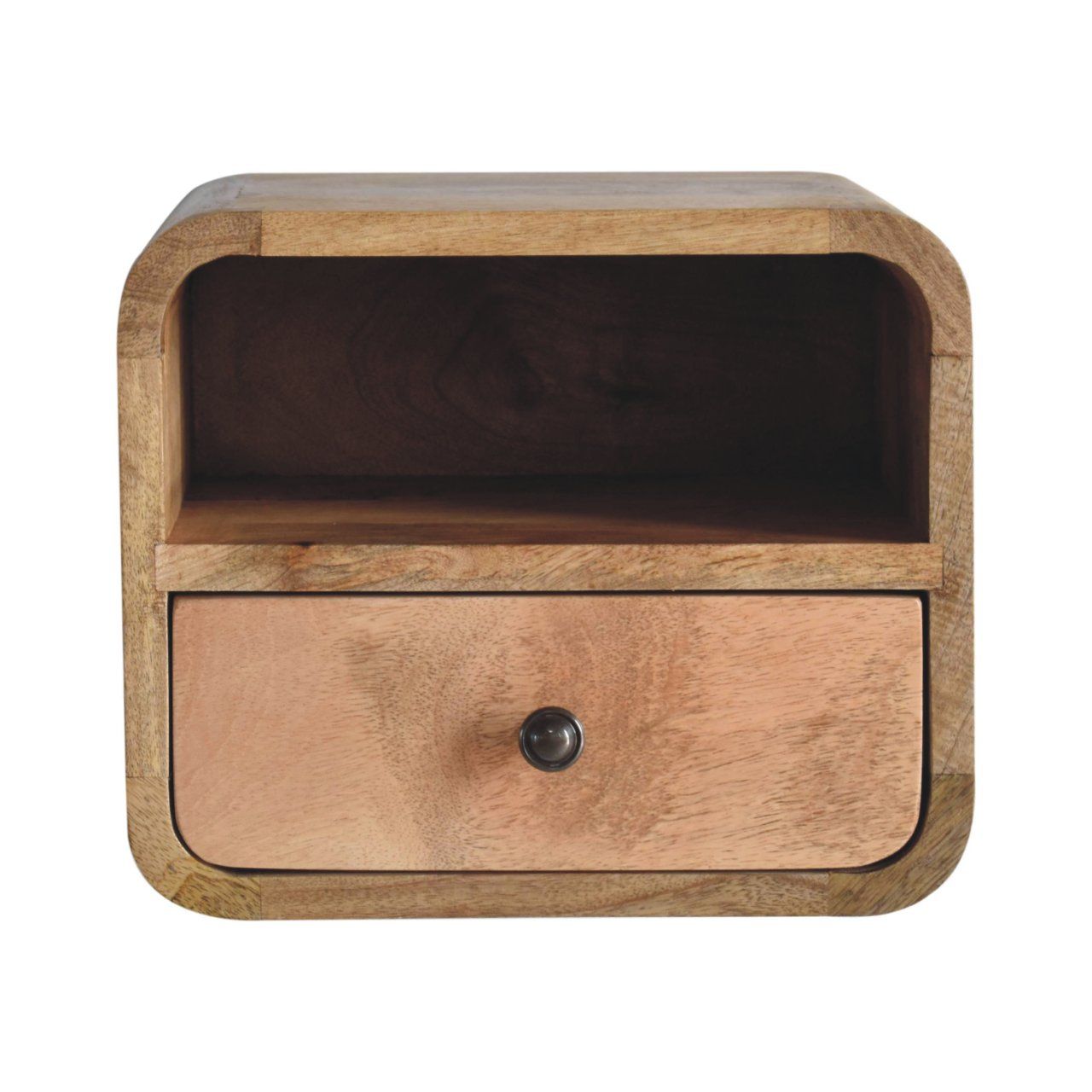 Extra Mini Wall Mounted Curved Nightstand With Open Slot - Brown