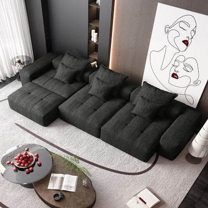 Modern Oversized Modular Sectional Sofa, Sparkling Fabric Soft Cushion Sofa With 6 Pillows, 6 Pieces Diy Combination Tufted Sofa, No Assembly Required - Black