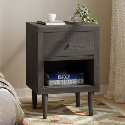 Nystrom - Wood Single Drawer Nightstand - Gray