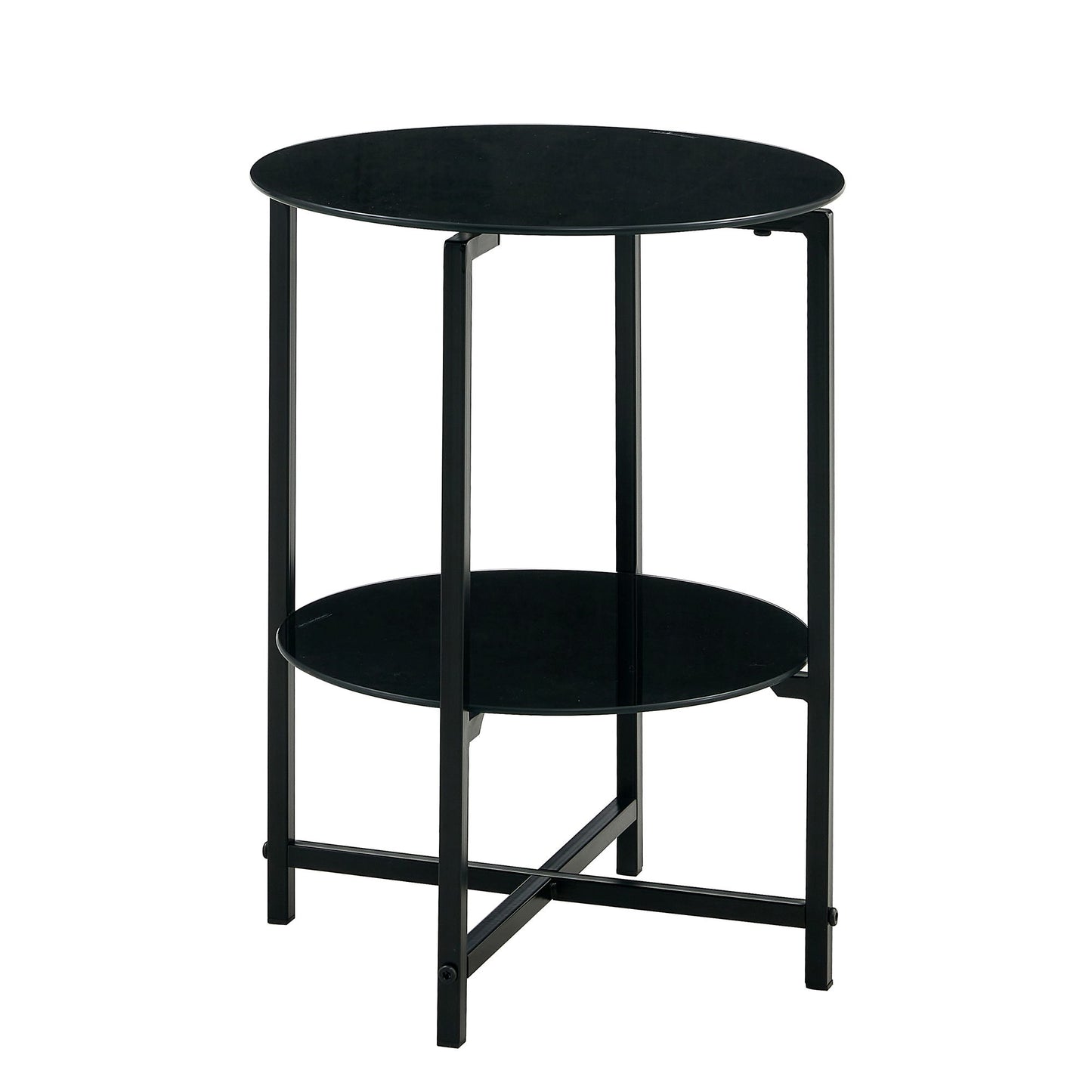 Tempered Glass End Table (Set of 2), Round Coffee Table For Bedroom Living Room Office - Black