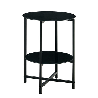 Tempered Glass End Table (Set of 2), Round Coffee Table For Bedroom Living Room Office - Black