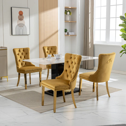 Nikki - Modern, High-End Tufted Solid Wood Contemporary Velvet Upholstered Dining Chair With Golden Stainless Steel Plating Legs, Nailhead Trim (Set of 2) - Gold