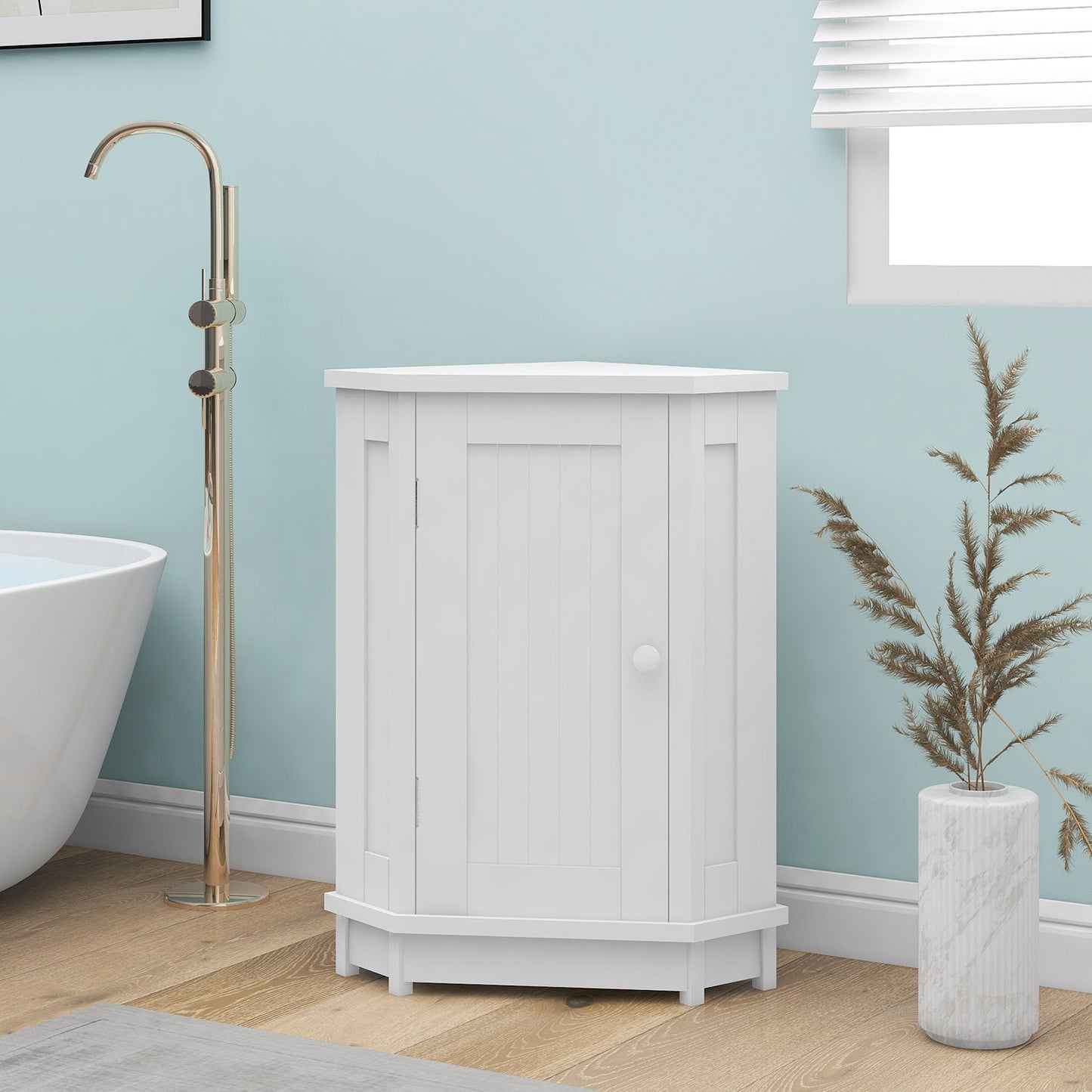 Bathroom Cabinet Triangle Corner Storage Cabinet With Adjustable Shelf Modern Style - White