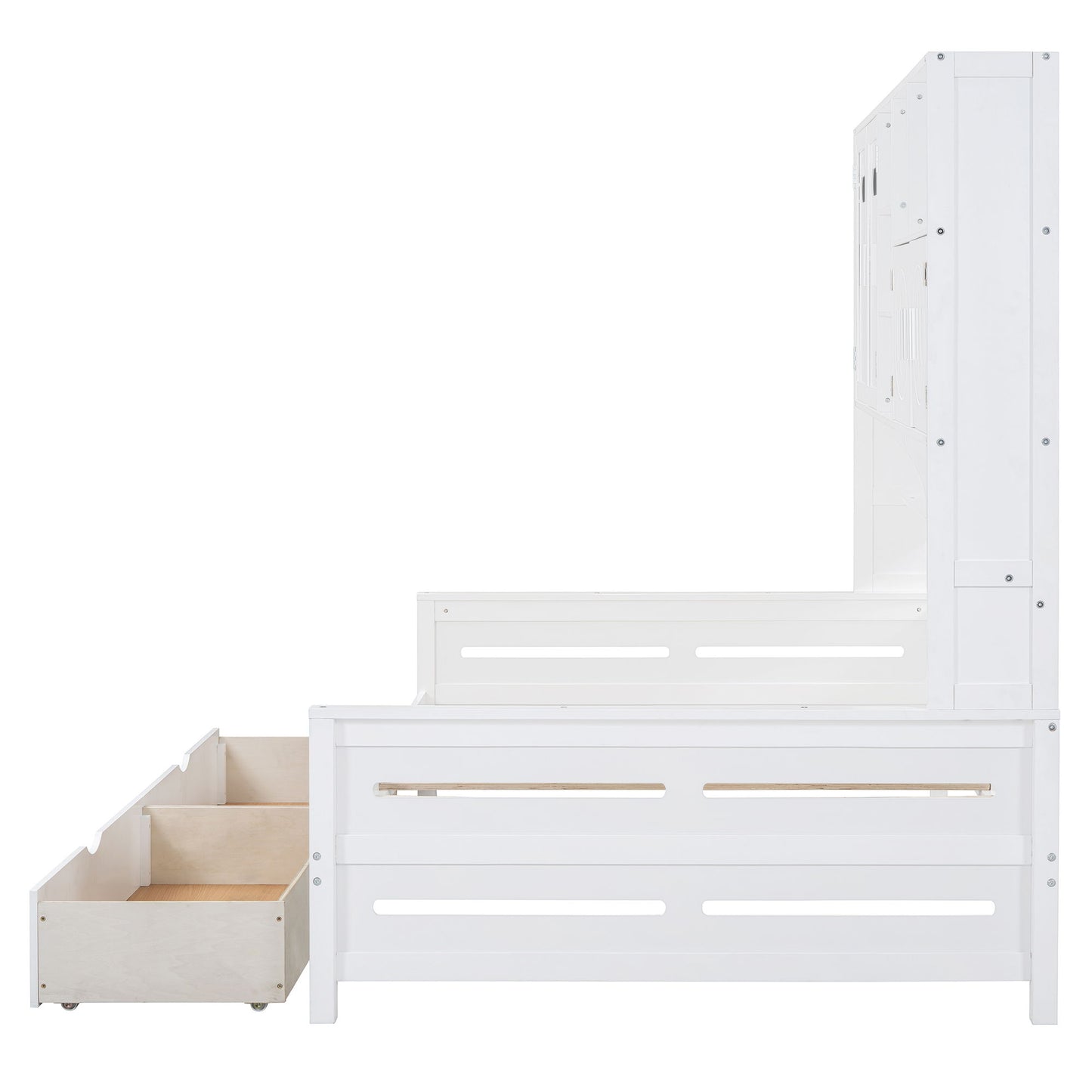 Full Size Daybed With 2 Drawers And All In One Cabinet And Shelf - White