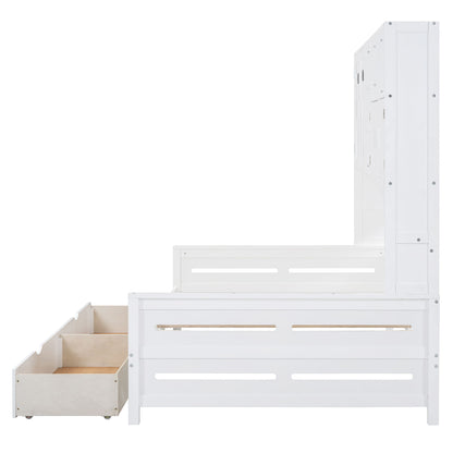Full Size Daybed With 2 Drawers And All In One Cabinet And Shelf - White