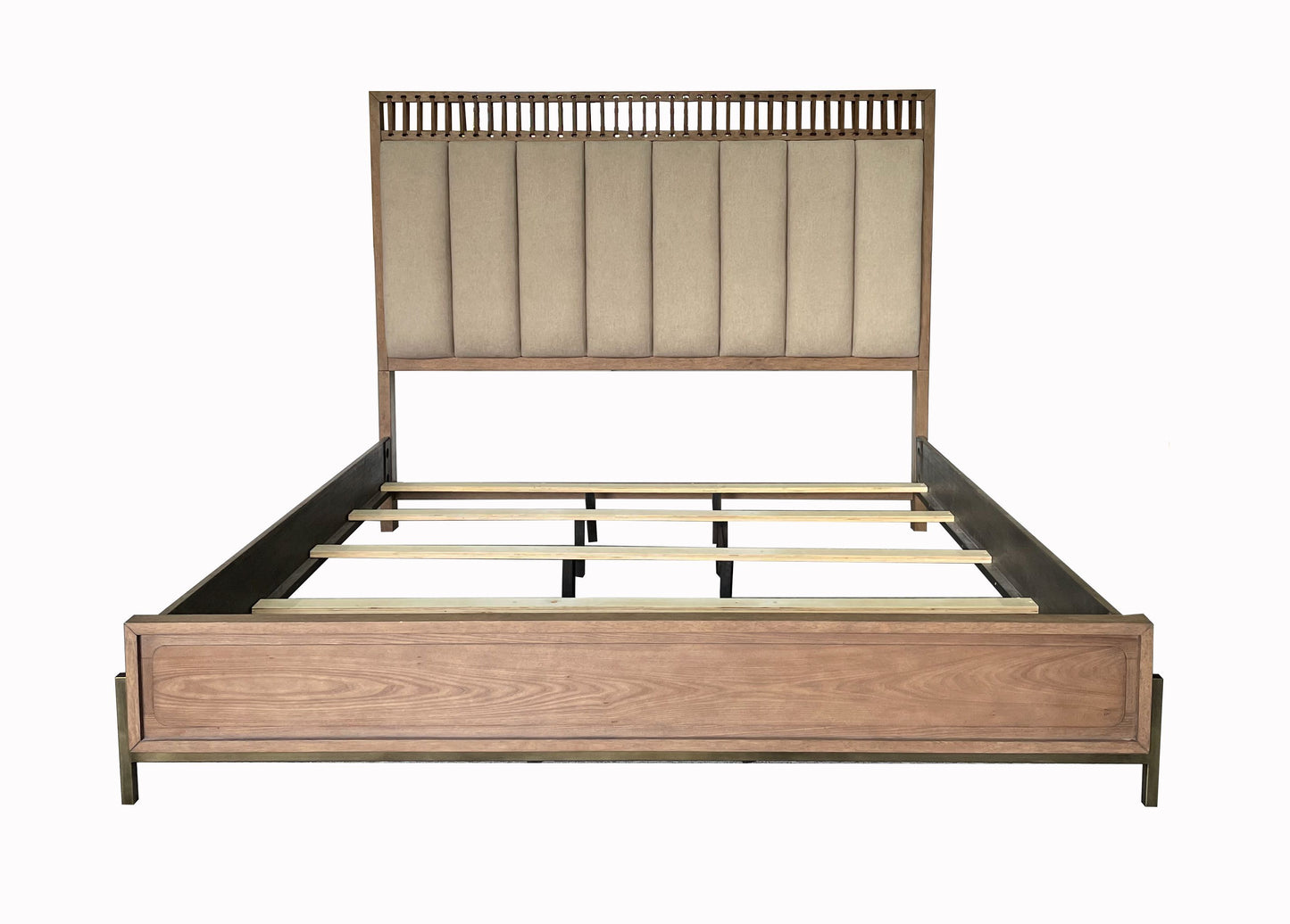 Queen Upholstered And Strap Panel Bed - Light Brown