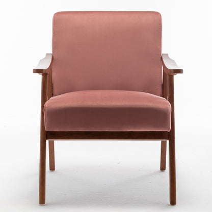 Mid Century Modern Wingback Accent Chair With Solid Wood Frame And Extra Thick Backrest - Lounge Chair For Living Room, Bedroom, Or Reading Room - Pink