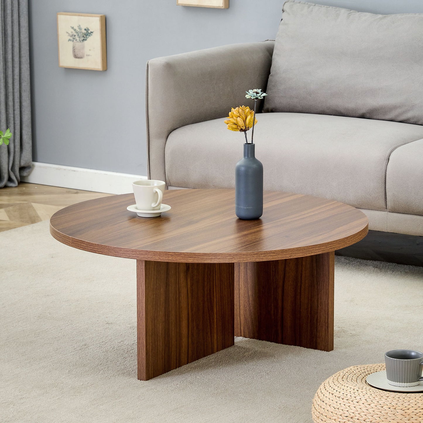 Versatile Round Coffee Table For Diverse Interior Styles, Blending Modern Minimalism With Nordic Elegance - Walnut