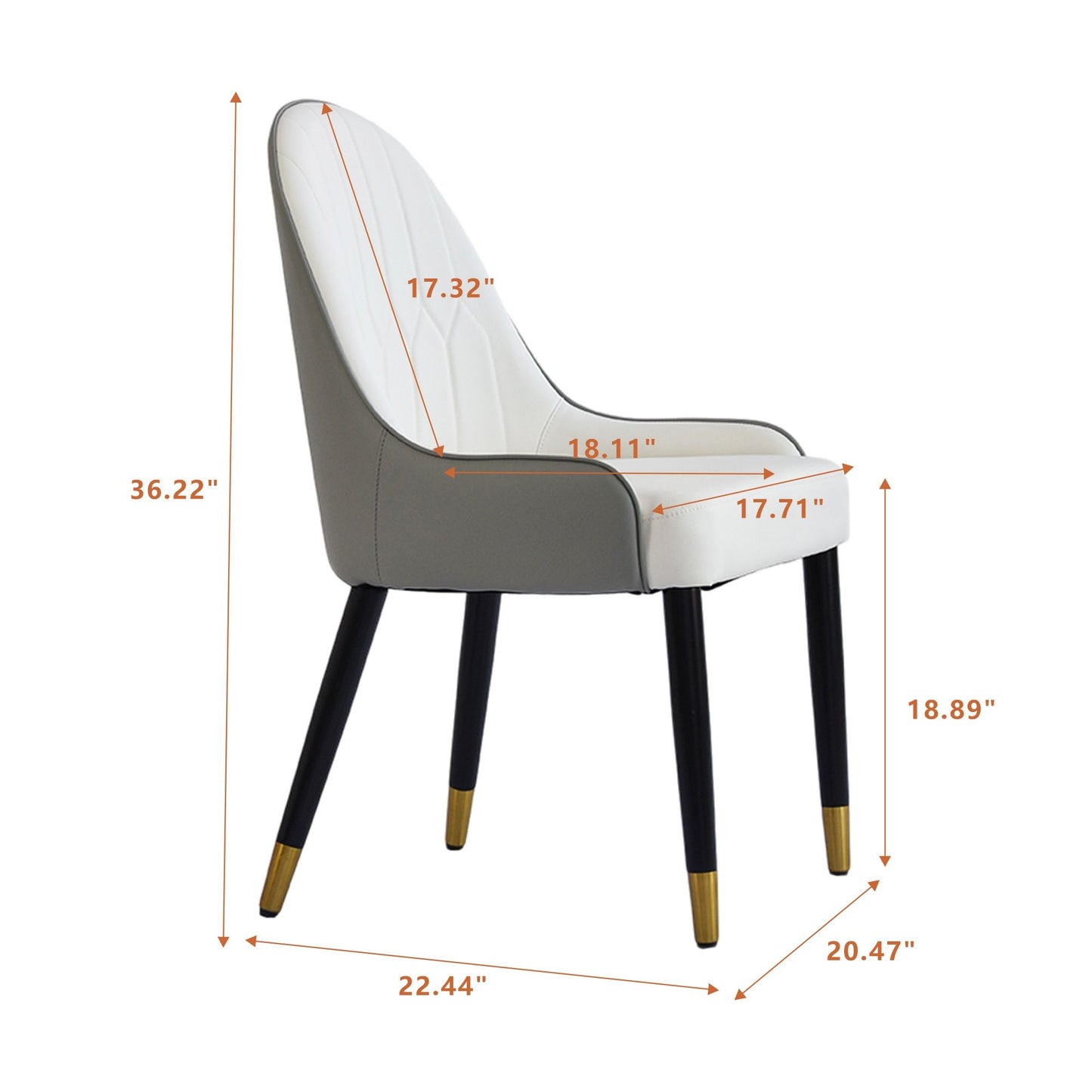 Modern Sponge-Filled Dining Chair, Solid Wood Metal Legs, Suitable For Restaurants, Living Rooms And Rooms (Set of 2) - White / Gray