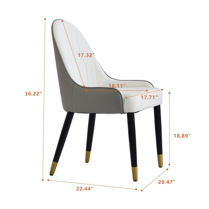 Modern Sponge-Filled Dining Chair, Solid Wood Metal Legs, Suitable For Restaurants, Living Rooms And Rooms (Set of 2) - White / Gray