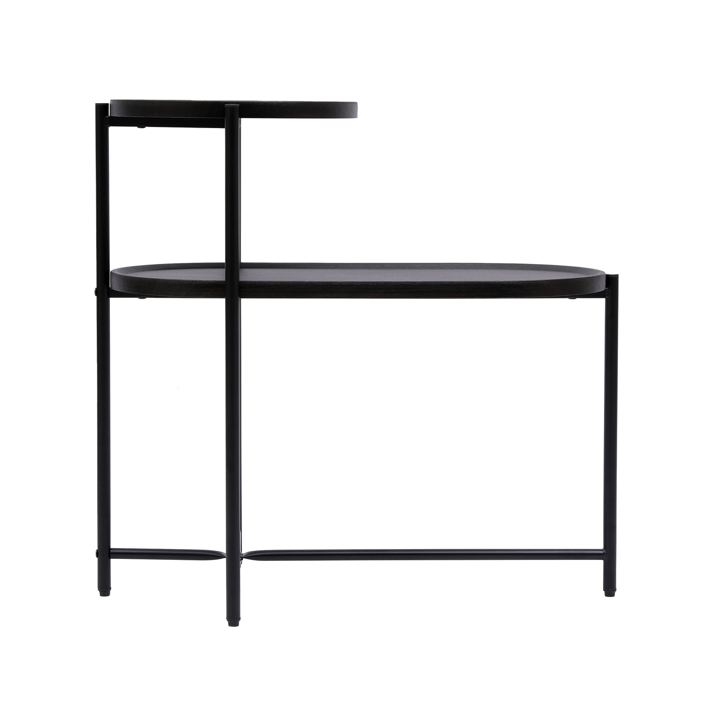 Round Coffee Table With Storage Tray 2 Tier Oval End Tables Wooden Small Side Table For Living Room - Black