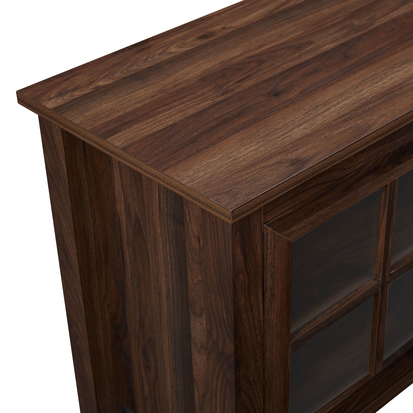 Modern Farmhouse 2 Door Glass Windowpane 70" TV Stand For 80" TVs - Dark Walnut