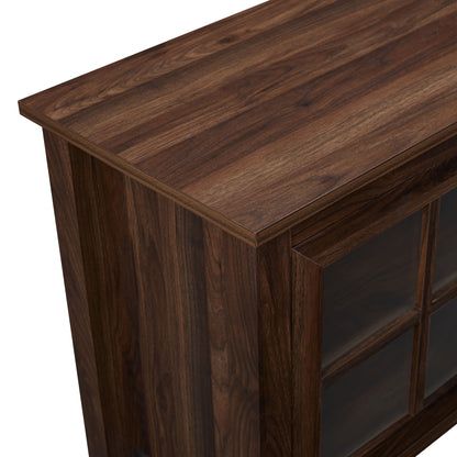 Modern Farmhouse 2 Door Glass Windowpane 70" TV Stand For 80" TVs - Dark Walnut