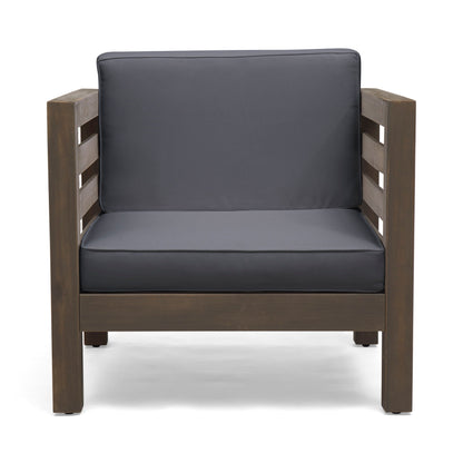 Outdoor Club Chair, Acacia Wood Patio Chair With Fabric Cushion For Backyard, Poolside, Garden Or Porch - Gray