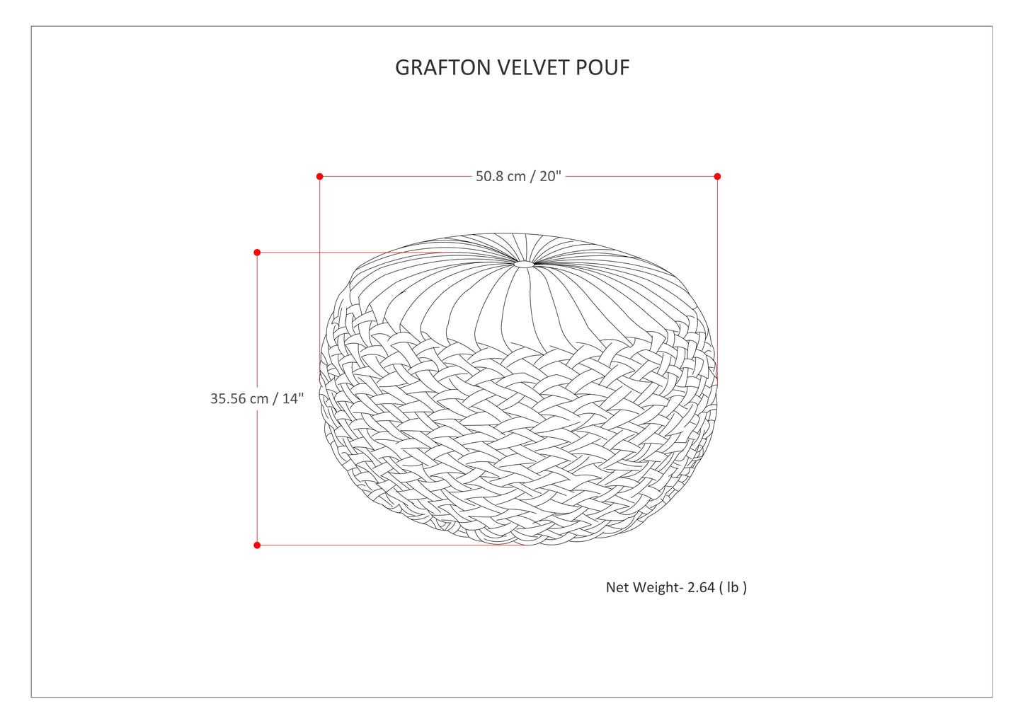 Grafton - Velvet Round Pouf - Maroon