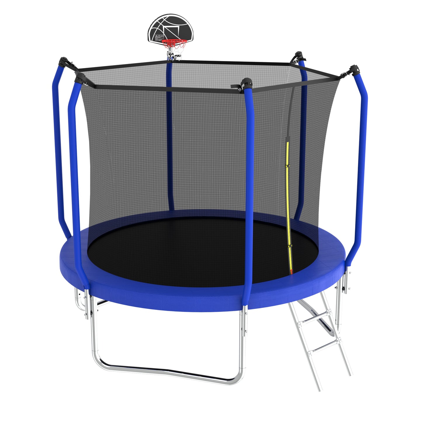 10' Trampoline With Basketball Hoop, Astm Approved Reinforced Type Outdoor Trampoline With Enclosure Net - Blue