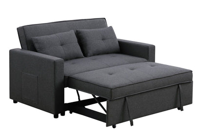 Zoey - Linen Convertible Sleeper Loveseat With Side Pocket - Dark Gray