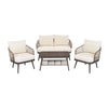 4 Piece Outdoor Patio Furniture Set, Metal Chairs With Woven Rope U Shaped Backrest, Outdoor Conversation Set With Thick Cushions And Coffee Table For Garden, Poolside, Balcony - Brown / Beige