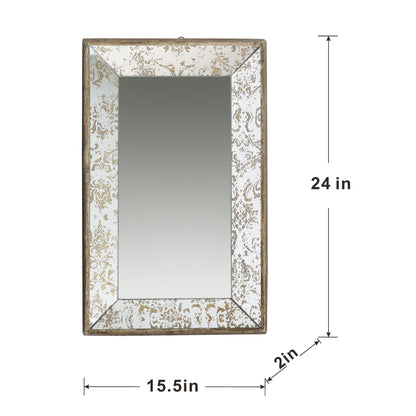 Antique Rectangle Mirror With Floral Accents, Mirrored Display Tray, Hanging Wall Mirror - Silver