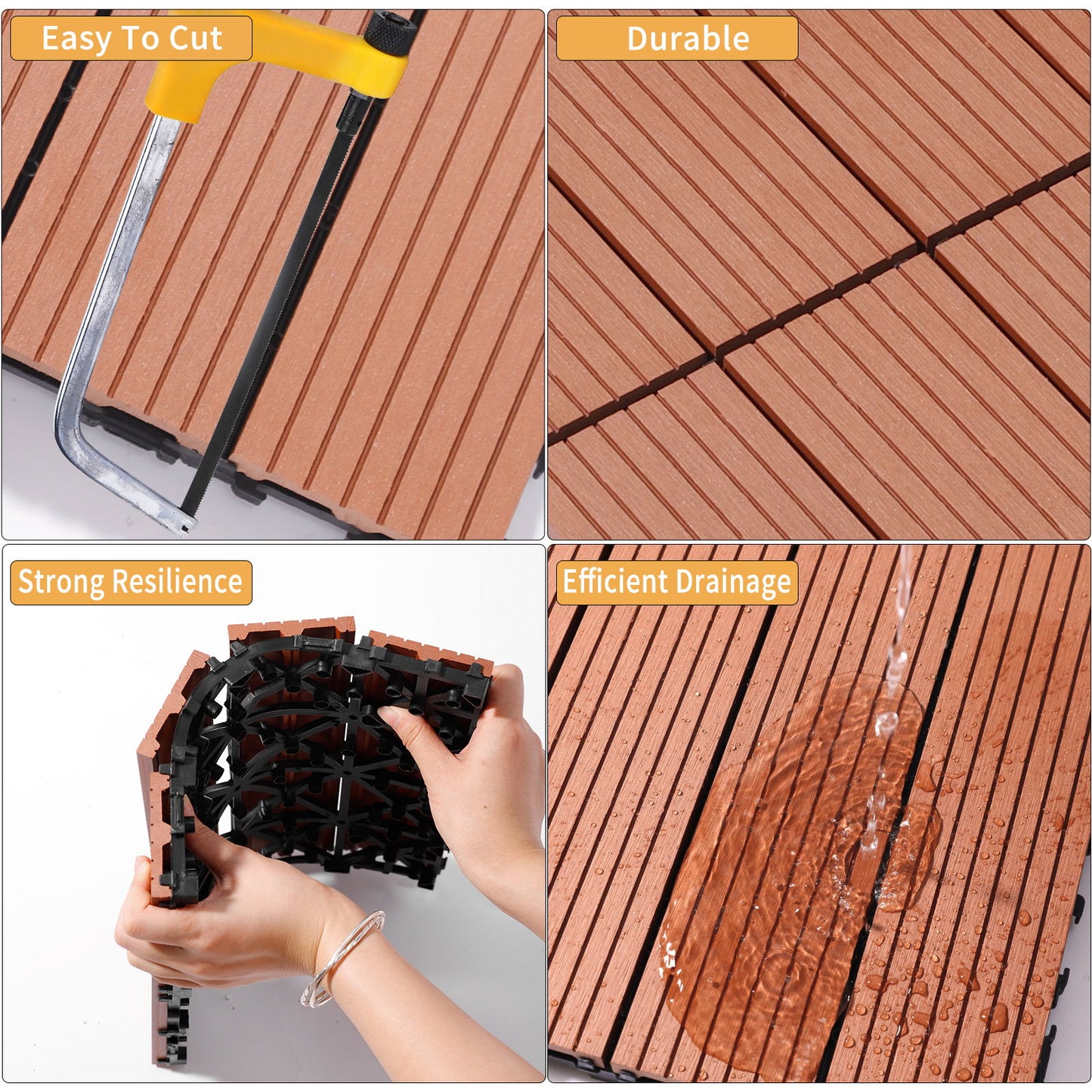 Wood Plastic Composite Deck Tiles (Set of 20), Sustainable Composite Decking Resist Rust, Water, Weather, Easy To Diy & Maintain, Ideal For Patios, Balconies, Rooftops - Mahogany