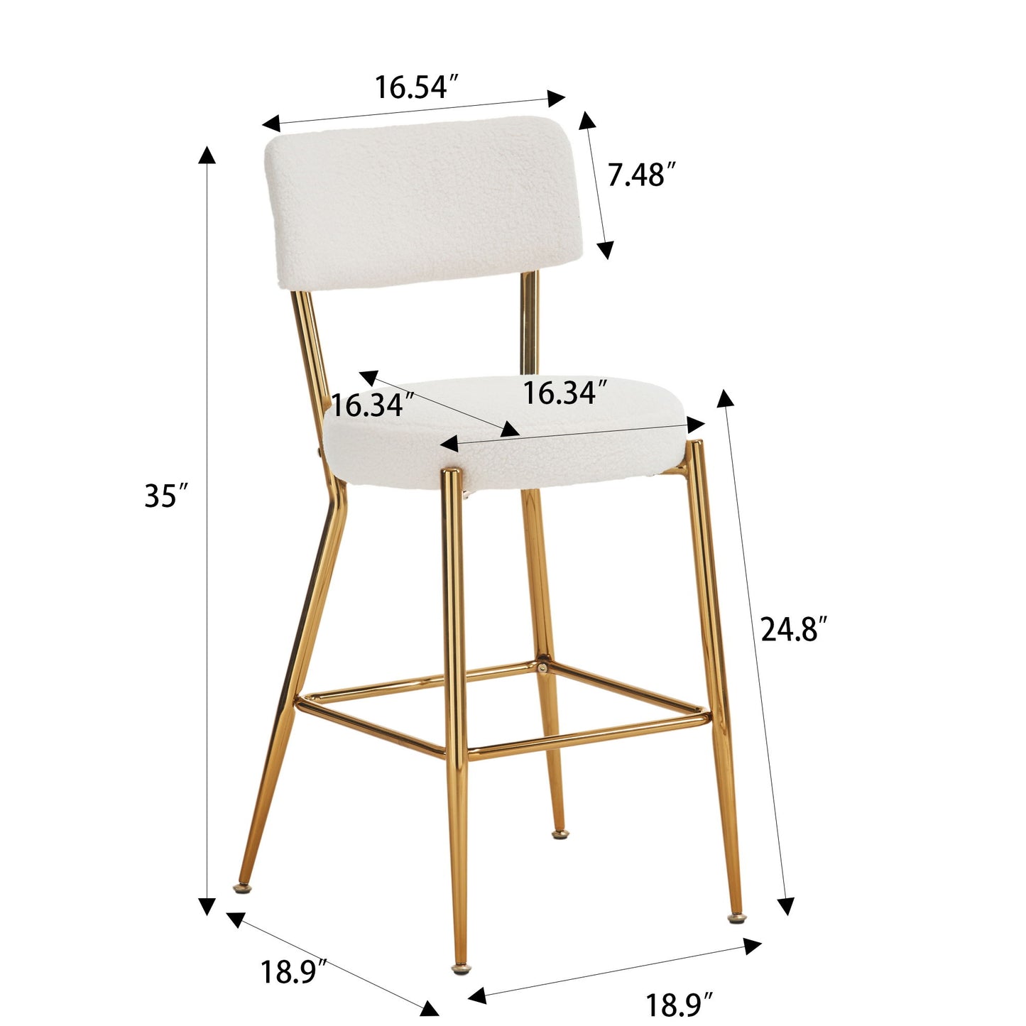 Modern Teddy Fabric Upholstered Bar Stools (Set of 4) - White / Gold