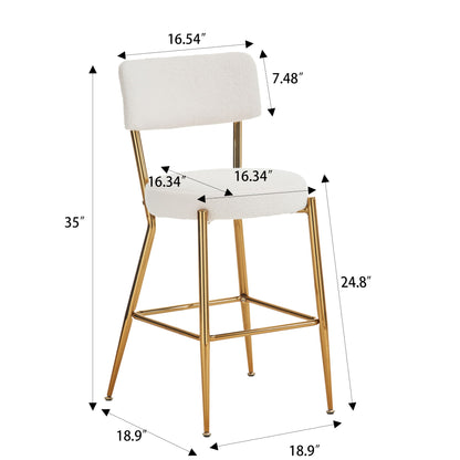 Modern Teddy Fabric Upholstered Bar Stools (Set of 2) - White / Gold