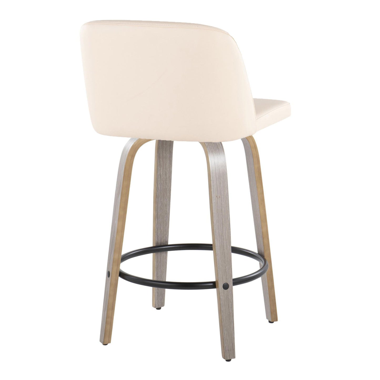 Toriano - Contemporary Fixed Height Counter Stool & Swivel And Round Footrest (Set of 2) - Light Gray / Cream