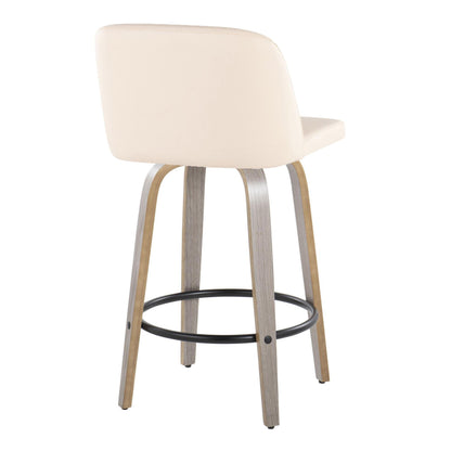 Toriano - Contemporary Fixed Height Counter Stool & Swivel And Round Footrest (Set of 2) - Light Gray / Cream